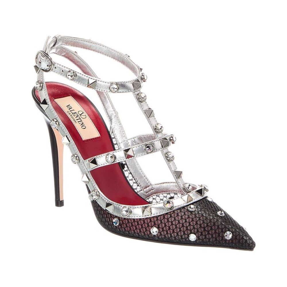Valentino Garavani Rockstud 100 Leather Pump, Silver